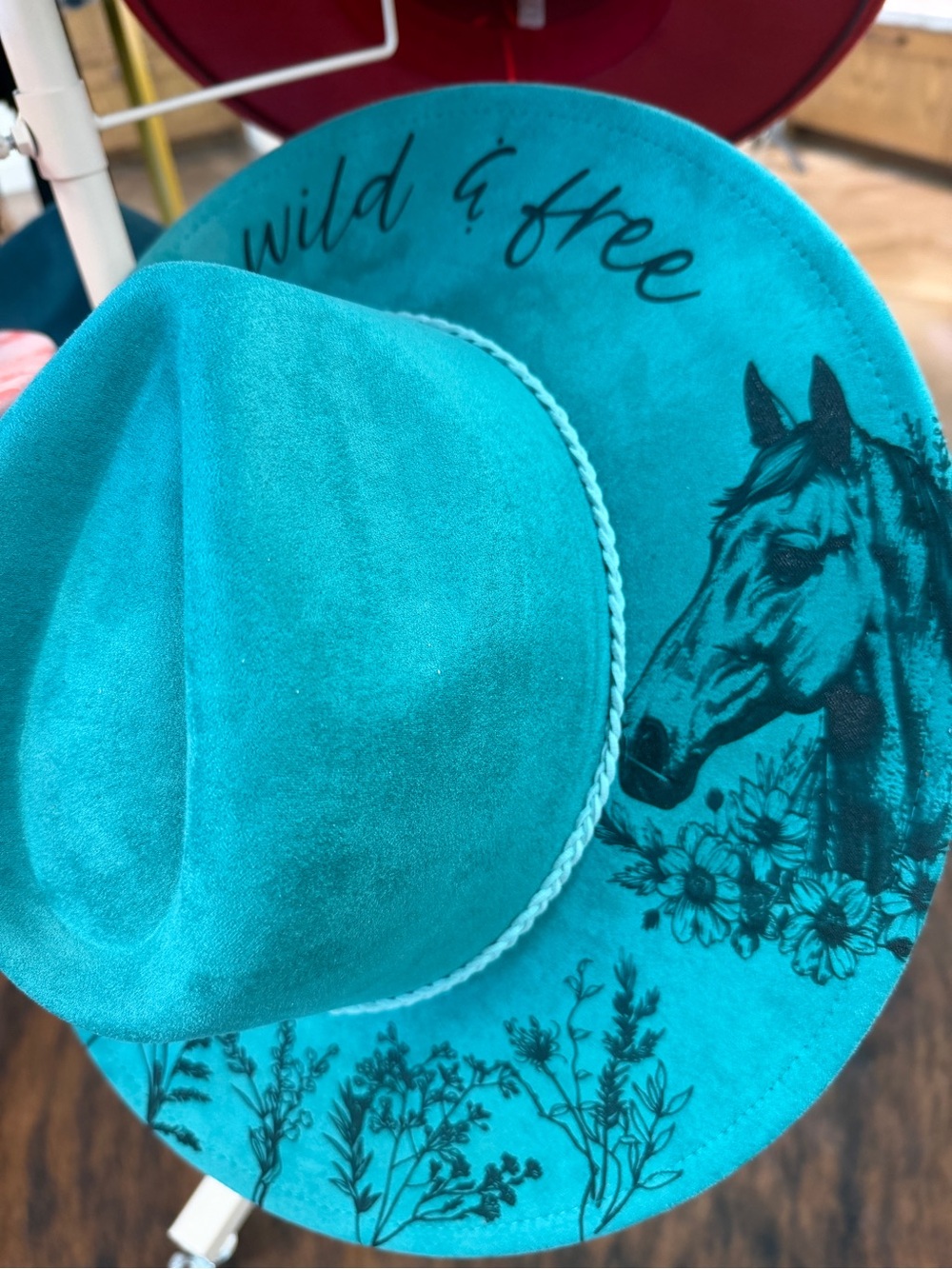 Kids Teal 'Wild & Free' Horse Felt Hat - Teal